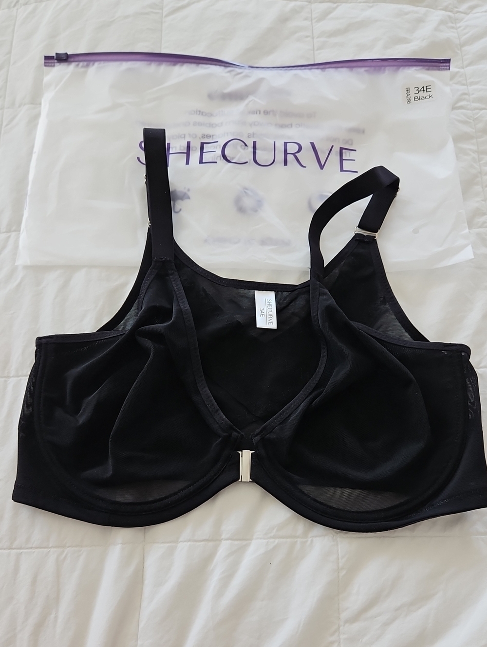 SheCurve Black Front-Closure Sheer Mesh Underwire Bra